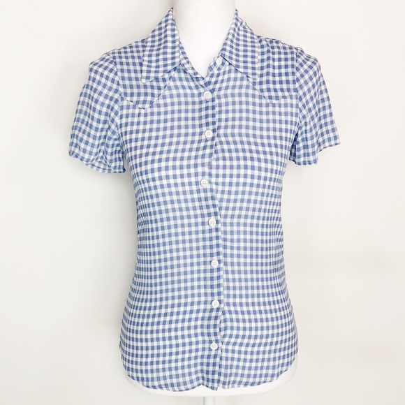 Reformation Tops - Reformation Blue & White Gingham Plaid Top